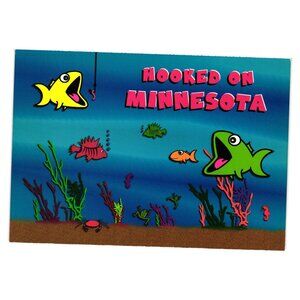 Hooked On Minnesota Novelty Postcard Cartoon Fish Ocean Scene Souvenir Travel